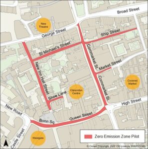 A map of the original zone for the ZEZ pilot in Oxford City Centre